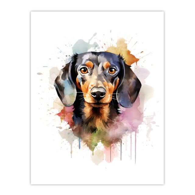 "Artery8 Wall Art Print Shorthaired Dachshund Lovers Gift Watercolour Pet Portrait Painting Artwork Poster - Size: W18"" x H24""" - image 1