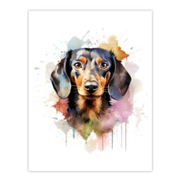 "Artery8 Wall Art Print Shorthaired Dachshund Lovers Gift Watercolour Pet Portrait Painting Artwork Poster - Size: W18"" x H24""" - thumbnail 1