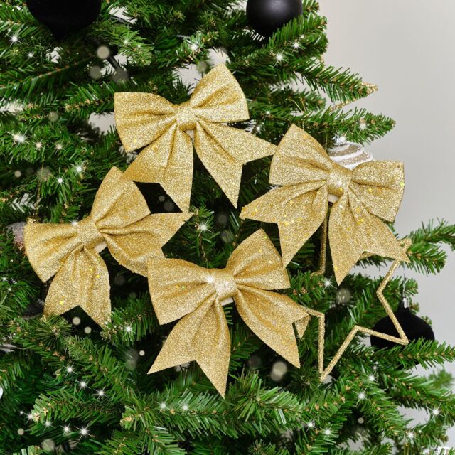 Melody Maison Set Of 4 Gold Glitter Christmas Bows - image 1