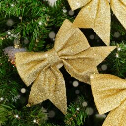 Melody Maison Set Of 4 Gold Glitter Christmas Bows - thumbnail 4