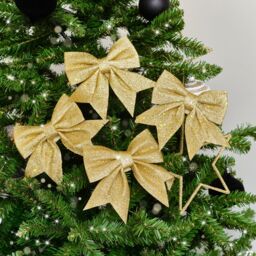 Melody Maison Set Of 4 Gold Glitter Christmas Bows - thumbnail 2