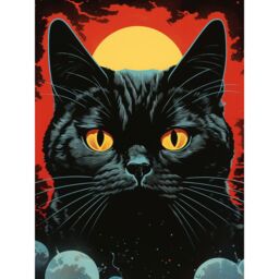 Artery8 Wall Art Print In the Shadow of the Celestial Black Cat Vintage Pulp Art Sci-Fi Cover Artwork Red Yellow Blue Solar Eclipse Poster - thumbnail 1
