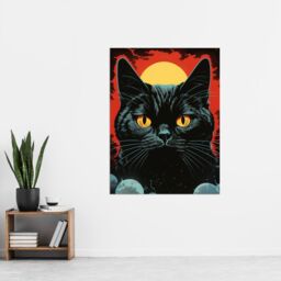 Artery8 Wall Art Print In the Shadow of the Celestial Black Cat Vintage Pulp Art Sci-Fi Cover Artwork Red Yellow Blue Solar Eclipse Poster - thumbnail 2