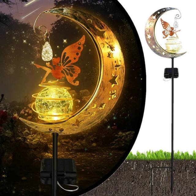 SPETLEK Fairy Garden LED Solar Lights Outdoor Patio Lighting Moon Stake in Yellow - image 1