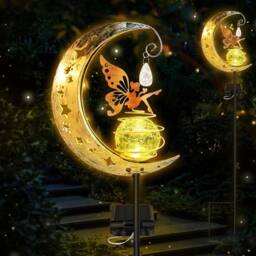 SPETLEK Fairy Garden LED Solar Lights Outdoor Patio Lighting Moon Stake in Yellow - thumbnail 3
