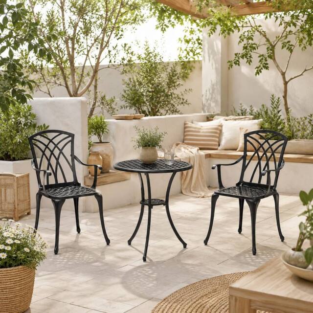 Wyld Haus Haloco 3 Piece Bronze Tone Cast Aluminium Bistro Set 2 Armchairs - image 1