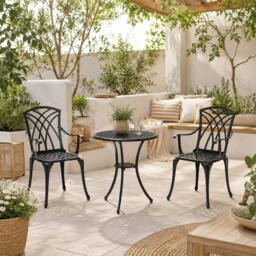Wyld Haus Haloco 3 Piece Bronze Tone Cast Aluminium Bistro Set 2 Armchairs