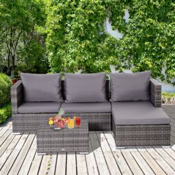 OUTSUNNY Rattan Garden Sofa Set Storage Table Wicker Patio Lounger 4-Seater in Grey - thumbnail 1
