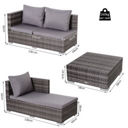 OUTSUNNY Rattan Garden Sofa Set Storage Table Wicker Patio Lounger 4-Seater in Grey - thumbnail 3