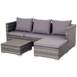 OUTSUNNY Rattan Garden Sofa Set Storage Table Wicker Patio Lounger 4-Seater in Grey - thumbnail 2