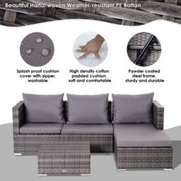 OUTSUNNY Rattan Garden Sofa Set Storage Table Wicker Patio Lounger 4-Seater in Grey - thumbnail 4