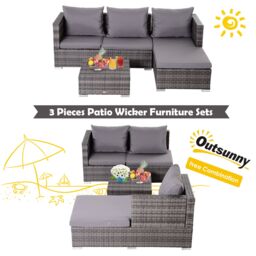 OUTSUNNY Rattan Garden Sofa Set Storage Table Wicker Patio Lounger 4-Seater in Grey - thumbnail 5