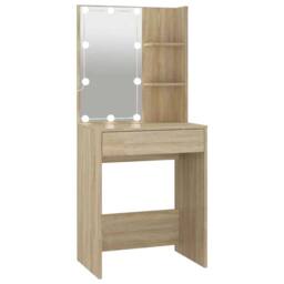 Berkfield Home Dressing Table with LED Sonoma Oak 60x40x140 cm in Light Tan - Size: 60 x 40 x 140 cm