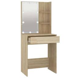 Berkfield Home Dressing Table with LED Sonoma Oak 60x40x140 cm in Light Tan - Size: 60 x 40 x 140 cm - thumbnail 4