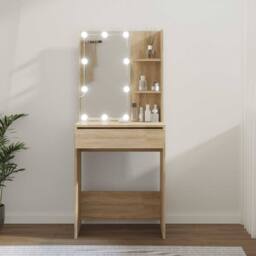 Berkfield Home Dressing Table with LED Sonoma Oak 60x40x140 cm in Light Tan - Size: 60 x 40 x 140 cm - thumbnail 2