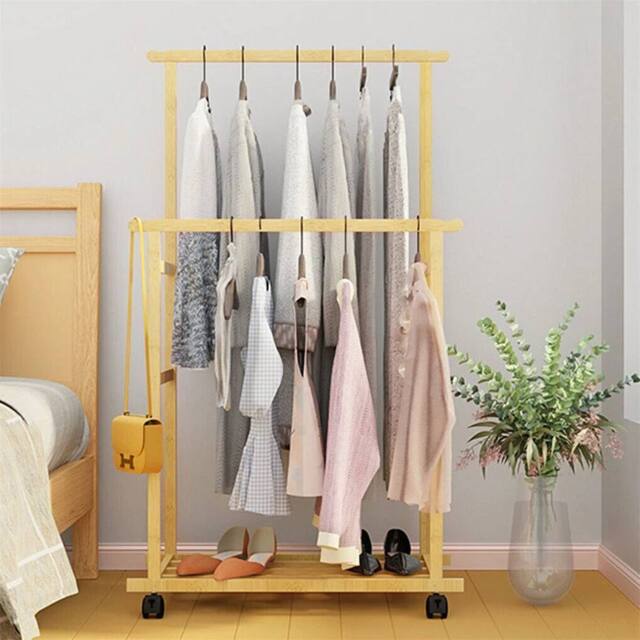 Kelvenix Rolling Bamboo Clothes Rail in Natural - image 1
