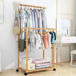 Kelvenix Rolling Bamboo Clothes Rail in Natural - thumbnail 3