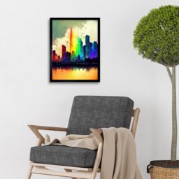 "Artery8 Wall Art Print Glass City Of Rainbow Reflections Cityscape Art Framed in Black - Size: W12"" x H16""" - thumbnail 2