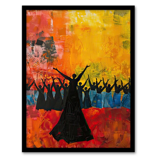 "Artery8 Colourful Choir Praise Rainbow Oil Painting Framed Art Print in Orange - Size: W12"" x H16""" - image 1
