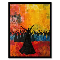 "Artery8 Colourful Choir Praise Rainbow Oil Painting Framed Art Print in Orange - Size: W12"" x H16""" - thumbnail 1