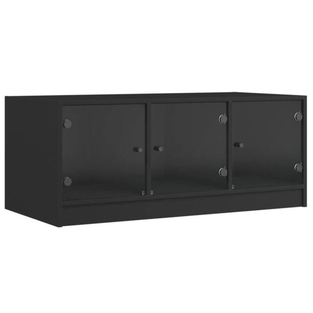Berkfield Home Coffee Table with Glass Doors Black 102x50x42 cm - Size: 102 x 50 x 42 cm - image 1