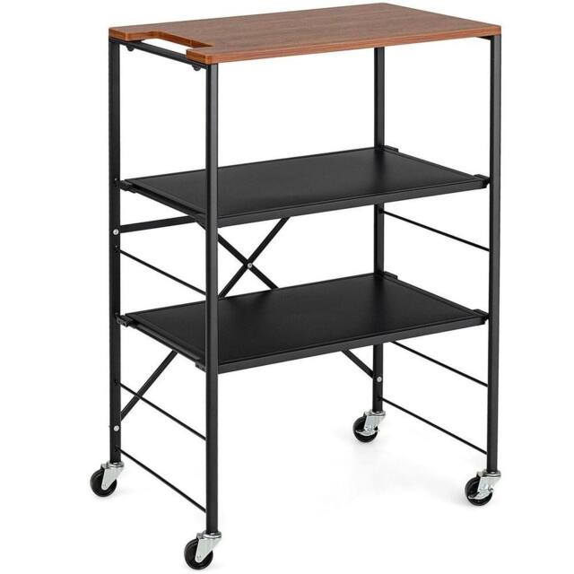 VOGREX 3-Tier Foldable Rolling Storage Trolley in Black - image 1