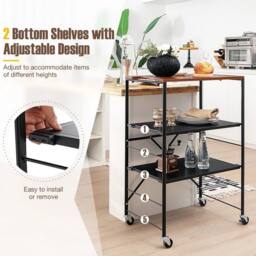 VOGREX 3-Tier Foldable Rolling Storage Trolley in Black - thumbnail 3