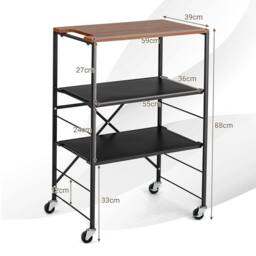 VOGREX 3-Tier Foldable Rolling Storage Trolley in Black - thumbnail 2
