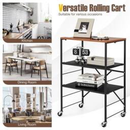 VOGREX 3-Tier Foldable Rolling Storage Trolley in Black - thumbnail 6