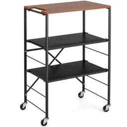VOGREX 3-Tier Foldable Rolling Storage Trolley in Black