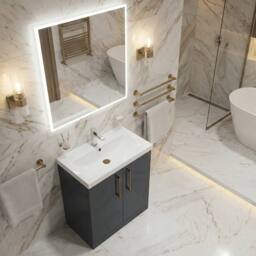 Balterley Modern Bathroom 2 Soft Close Door Vanity Unit Basin, Dark Grey, 600mm in Grey - thumbnail 4