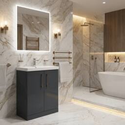 Balterley Modern Bathroom 2 Soft Close Door Vanity Unit Basin, Dark Grey, 600mm in Grey - thumbnail 3