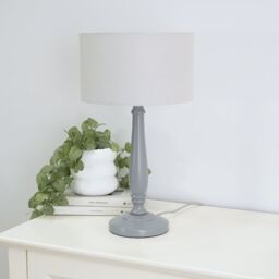 ValueLights Victoria Grey Wood Traditional Table Lamp with Fabric Drum Shade & LED Bulb - thumbnail 3
