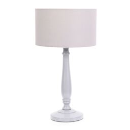 ValueLights Victoria Grey Wood Traditional Table Lamp with Fabric Drum Shade & LED Bulb - thumbnail 2