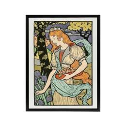 "Artery8 Salon des Cent Woman Picking Flower Grasset Framed Canvas Wall Art - Size: W12"" x H16""" - thumbnail 1