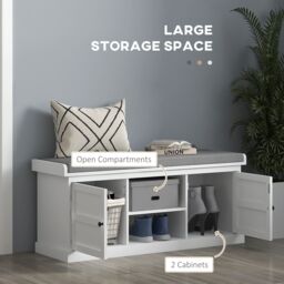 HOMCOM Shoe Bench with Cushioned Seat Adjustable Shelf for Hallway in White - thumbnail 6