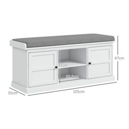 HOMCOM Shoe Bench with Cushioned Seat Adjustable Shelf for Hallway in White - thumbnail 3