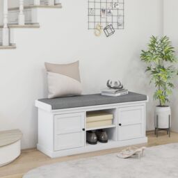 HOMCOM Shoe Bench with Cushioned Seat Adjustable Shelf for Hallway in White
