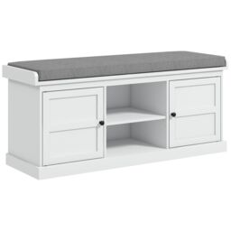 HOMCOM Shoe Bench with Cushioned Seat Adjustable Shelf for Hallway in White - thumbnail 2