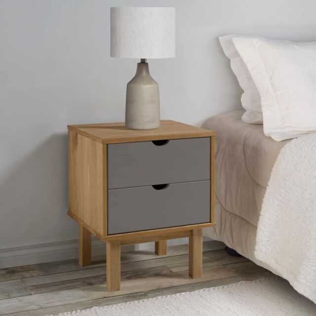 Berkfield Home Bedside Cabinet OTTA Brown&Grey 46x39.5x57 cm Solid Wood Pine in Grey - image 1