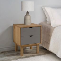 Berkfield Home Bedside Cabinet OTTA Brown&Grey 46x39.5x57 cm Solid Wood Pine in Grey