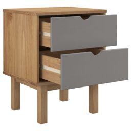 Berkfield Home Bedside Cabinet OTTA Brown&Grey 46x39.5x57 cm Solid Wood Pine in Grey - thumbnail 4