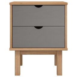 Berkfield Home Bedside Cabinet OTTA Brown&Grey 46x39.5x57 cm Solid Wood Pine in Grey - thumbnail 3