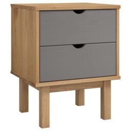 Berkfield Home Bedside Cabinet OTTA Brown&Grey 46x39.5x57 cm Solid Wood Pine in Grey - thumbnail 2