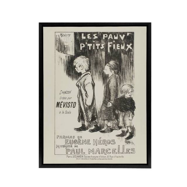 "Artery8 Poor Little Things Poster Sketch Steinlen Black Framed Canvas Wall Art in White - Size: W12"" x H16""" - image 1