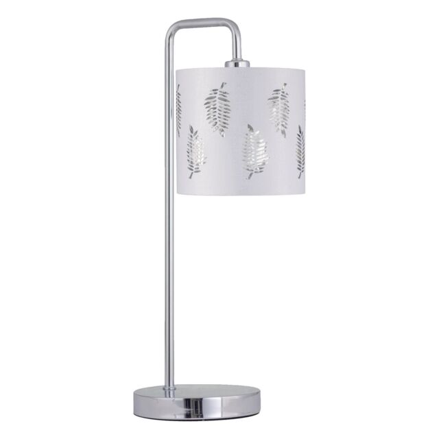 First Choice Lighting Chrome Arched Table Lamp with White Fern Shade in Silver - image 1