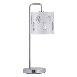 First Choice Lighting Chrome Arched Table Lamp with White Fern Shade in Silver - thumbnail 1