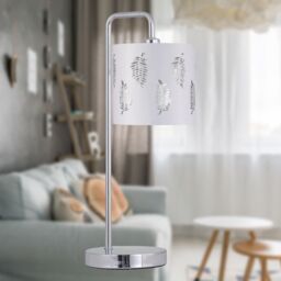 First Choice Lighting Chrome Arched Table Lamp with White Fern Shade in Silver - thumbnail 4