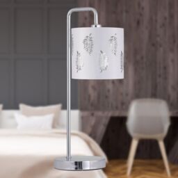 First Choice Lighting Chrome Arched Table Lamp with White Fern Shade in Silver - thumbnail 5