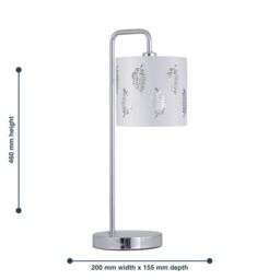 First Choice Lighting Chrome Arched Table Lamp with White Fern Shade in Silver - thumbnail 6